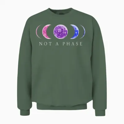 Bi Pride T-Shirt "not a Phase" Moon Phase Bisexuelle Farben Unisex Sweatshirt - Military Green