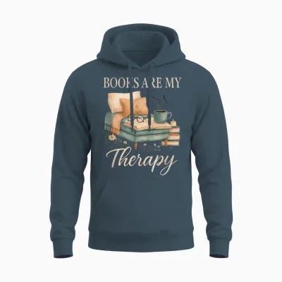 Books Are My Therapy Cozy Reading Nook Aesthetic Unisex Hoodie - Dark Heather