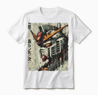 Japanese Mecha Robot Head Vintage Anime Art Men Boys Unisex T-Shirt - White