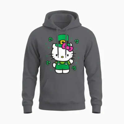 Hello Kitty St. Patrick's Day Adorable Leprechanun Suit Unisex Hoodie - Charcoal
