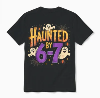 Haunted by 6-7 Halloween Ghosts and Spiders Design Unisex T-Shirt - Black