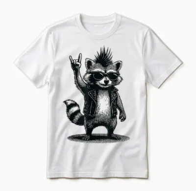 Funny Raccoon Retro Raccoon Rock Music Men Kids Women Unisex T-Shirt - White