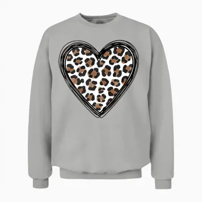 Leo Heart Cheetah Leopard Motif for Girls and Women Unisex Sweatshirt - Ash