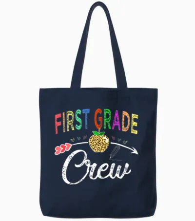 First Grade Crew Teacher S Back to School Leopard Tote Bags - Navy