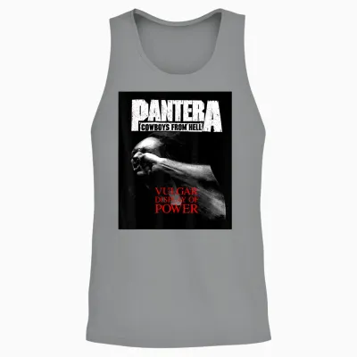 Pantera Official Vulgar Display of Power T-Shirt - Black - Unisex Adult - Small - Short Sleeve - Crew Neck - Classic Fit - Music Theme - Cotton Unisex Tank Top - Sport Grey