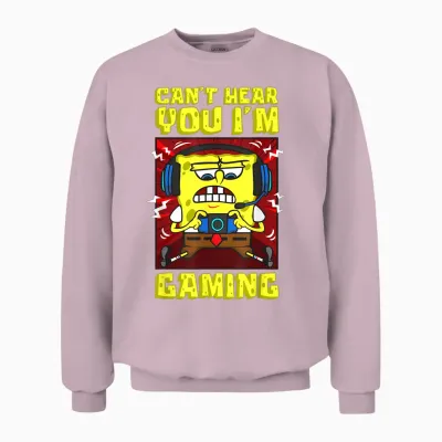 Mademark X Spongebob Squarepants - Spongebob Can’t Hear You I'm Gaming Video Games Players Fun Unisex Sweatshirt - Light Pink