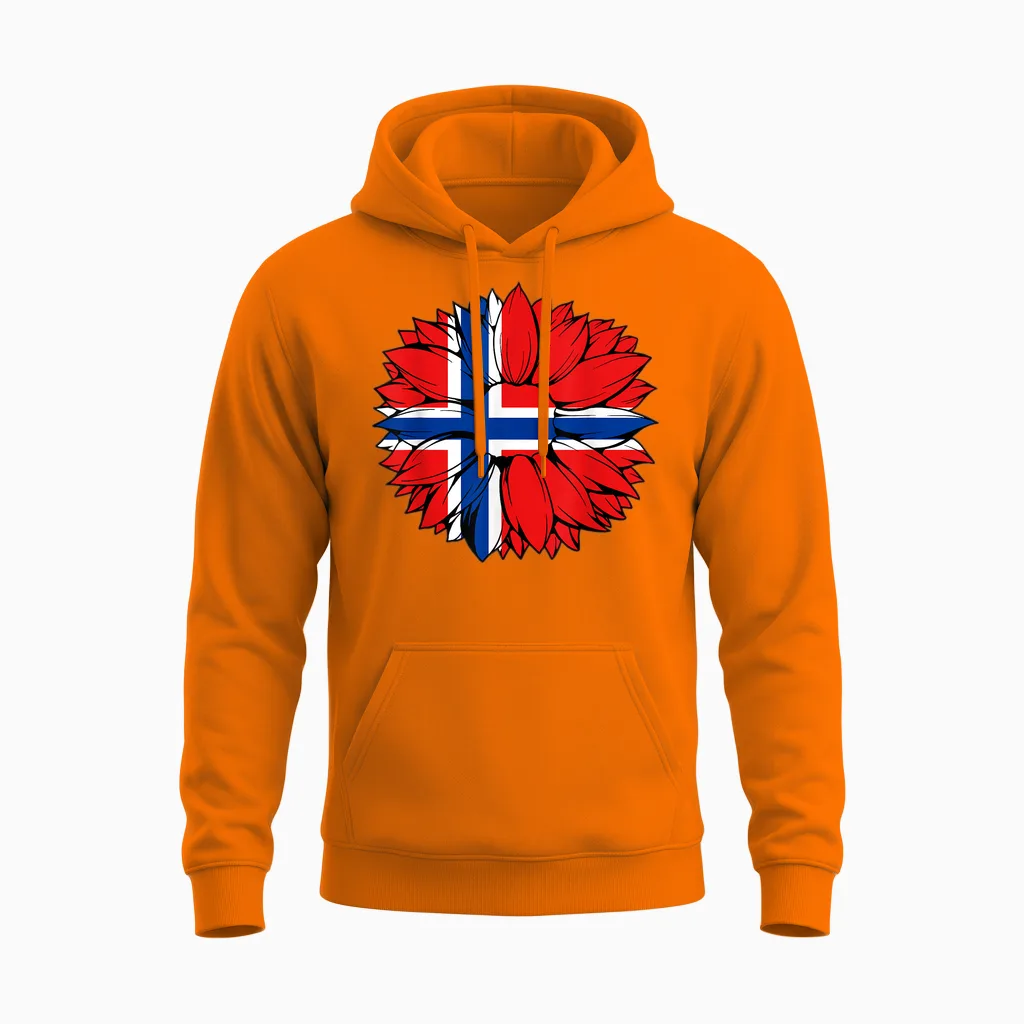 Drapeau De La Norvège Tournesol Fierté Norvégienne Racines Norvégiennes Unisex Hoodie in Safety Orange