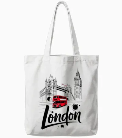 Rotes T-Shirt Mit Motiv „london Bus Tower Bridge“, Britisches Souvenir Tote Bags - White