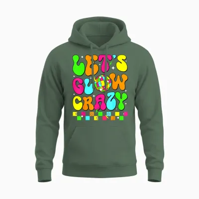 Let's Crazy Retro Birthday Party Glowing 80s 90s Group Team Unisex Hoodie - Military Green