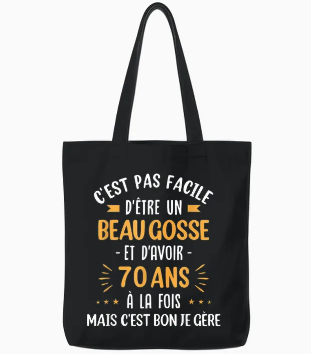 Funny Gift Idea Man 70 Years Birthday Party Beau Gosse Tote Bags in Black