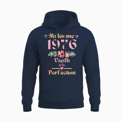 48 Ans Femme 1976 Idée Cadeau Anniversaire Drôle Humour Mama T-Shirt, Black, Female X-Small Unisex Hoodie - Navy