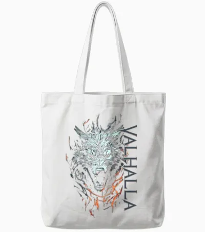 Walhalla Wolf Wolves Odin's Companion Geri and Freki Viking T-Shirt, Black Tote Bags - White
