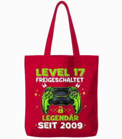 Level 17 Years Birthday Shirt Boy Gamer 2009 Birthday Tote Bags - Red