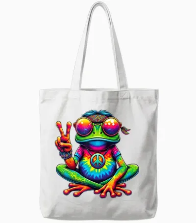 Hippie Frosch Batik Tie Dye Vintage 60er 70er Musikfestival Tote Bags - White