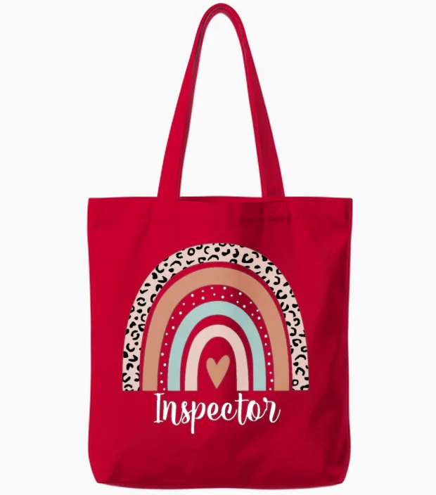 Inspector Rainbow Leopard Funny Inspector Tote Bags in Red