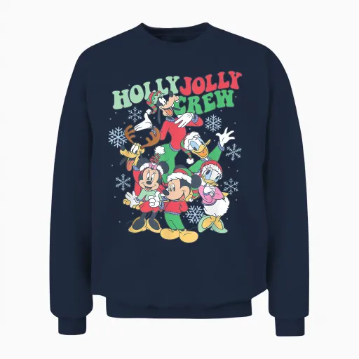 Disney Mickey & Friends Christmas Holly Jolly Crew Unisex Sweatshirt - Navy