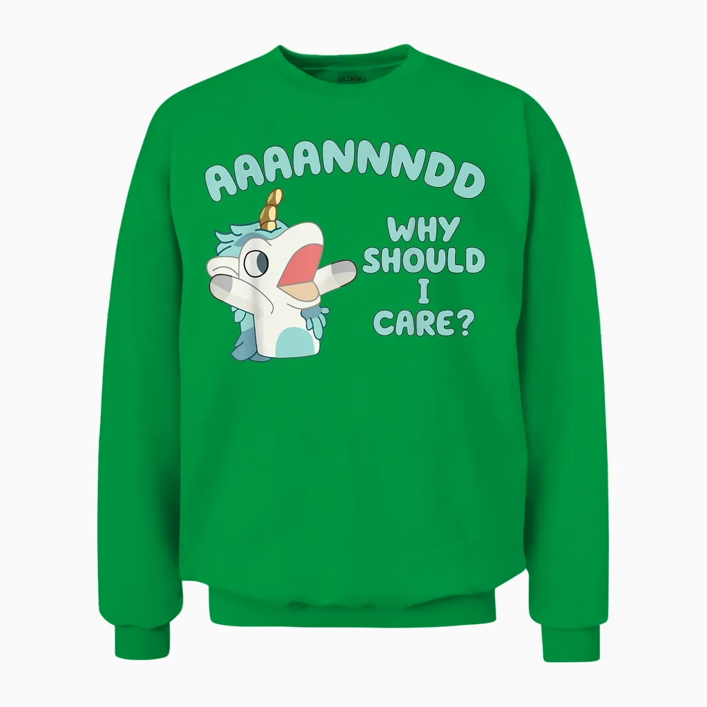 Unicorn Aaaannndd Why Should I Care Unisex Sweatshirt in Irish Green