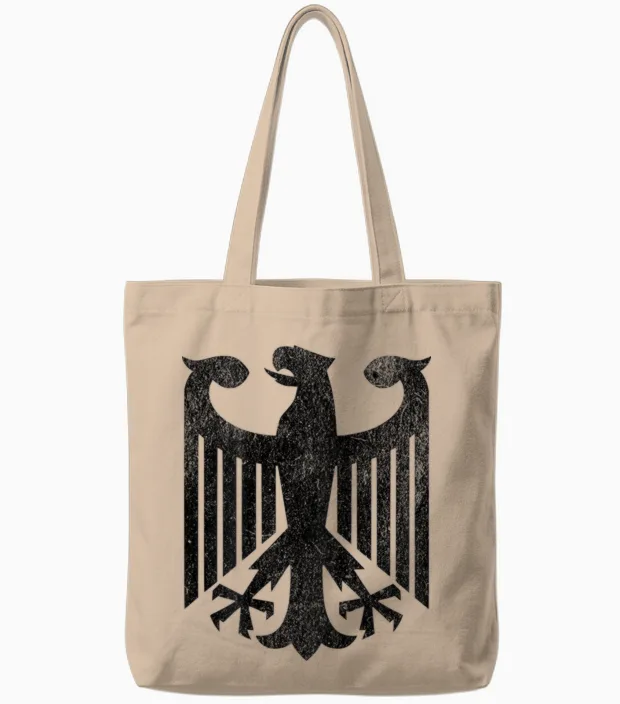 Backprint German Eagle T-Shirt, White, S Tote Bags in Natural