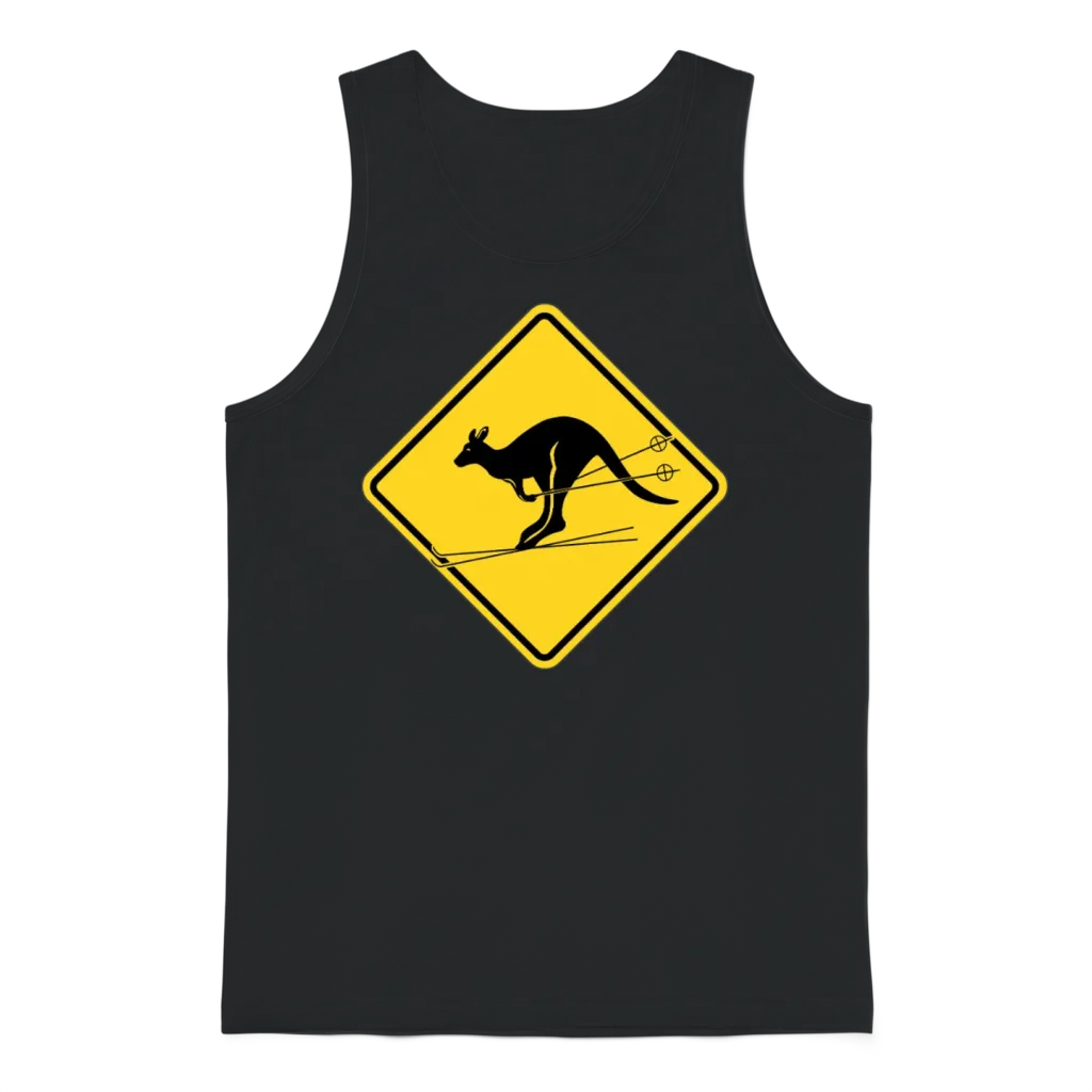 Skiing Kangaroo Warning Unisex Tank Top - Black