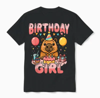 Birthday Girl Capybara Cute Animal Party Unisex T-Shirt - Black