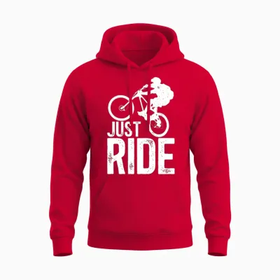 Mountain Biking Just Ride Distressed Unisex Hoodie - Red
