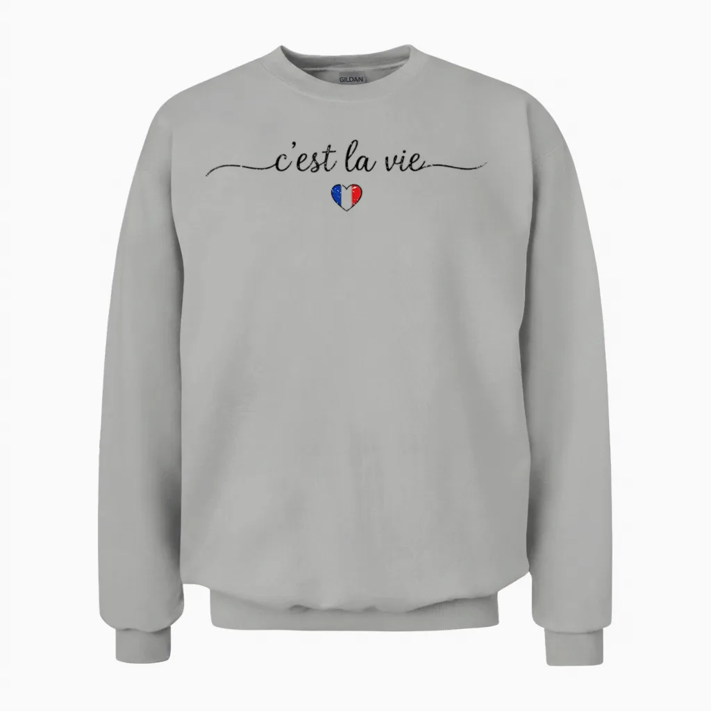 C'est La Vie Französische Liebe Herz Flagge Frankreich Souvenir Unisex Sweatshirt in Ash
