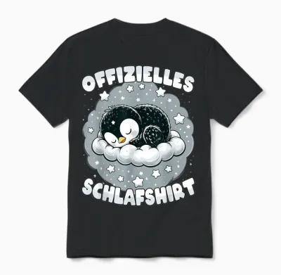 Official Sleep Shirt Penguin Pyjamas Cute Sleep T-Shirt, Black Unisex T-Shirt - Black