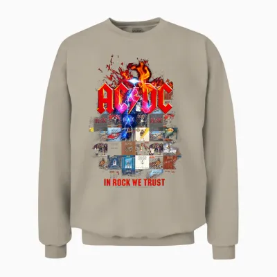 Official Ac/dc Rock Band in Rock We Trust Album Covers Unisex Sweatshirt - Sand
