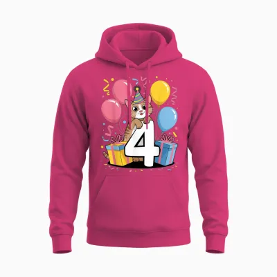 Katze 4. Geburtstag Für Junge Mädchen 4 Jahre Alt Vierte Vier Katze Unisex Hoodie - Heliconia