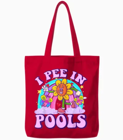 I Pee in Pools Funny Embarrassing Dirty Adult Humour Women's T-Shirt, Black, S Tote Bags - Red