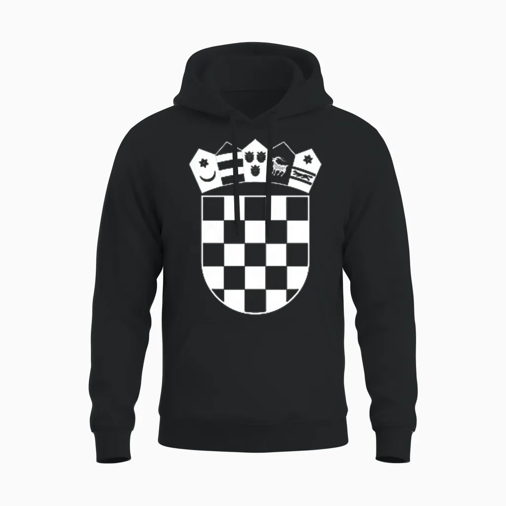 Croatia Coat of Arms Croatia Flag White Chessboard T-Shirt, Black Unisex Hoodie in Black