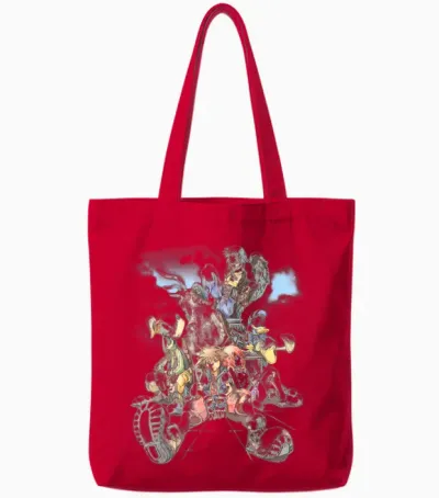 Disney Kingdom Hearts Group Shot Deep Dive Sketch Tote Bags - Red