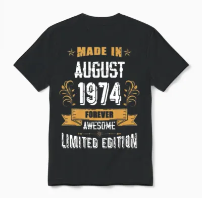 August 1974 Vintage Birthday Present Unisex T-Shirt - Black