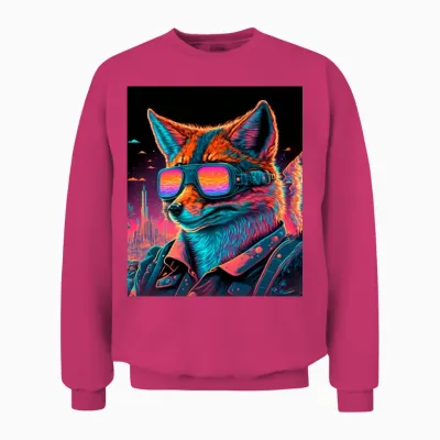 Retro Futuristic Synthwave Fox Unisex Sweatshirt - Heliconia