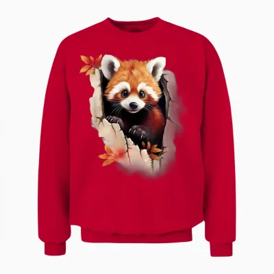 Animal Lovers Red Panda T-Shirt Wall Art, Black Unisex Sweatshirt - Red