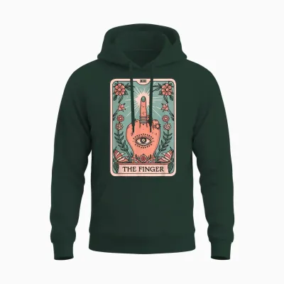 Tarot Card the Finger Graphic Vintage Gothic Art Middle Finger T-Shirt, Black Unisex Hoodie - Forest