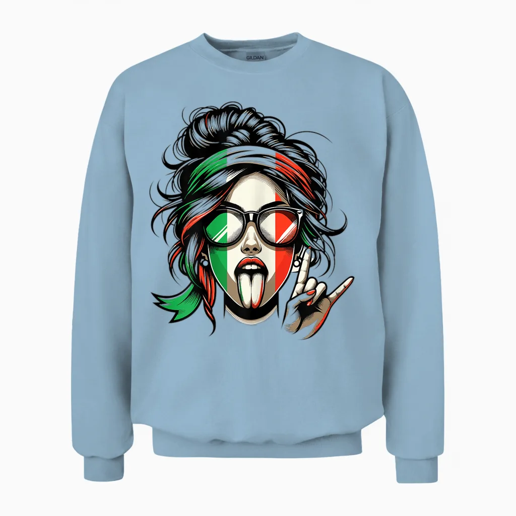 Artipalati Geschenke Italienisches Damen T-Shirt Mit Kurzarm in Weiß Und Bunt, Größe Xs, Klassisches Italien-Flaggen-Design, Ideal Für Geburtstage Unisex Sweatshirt in Light Blue