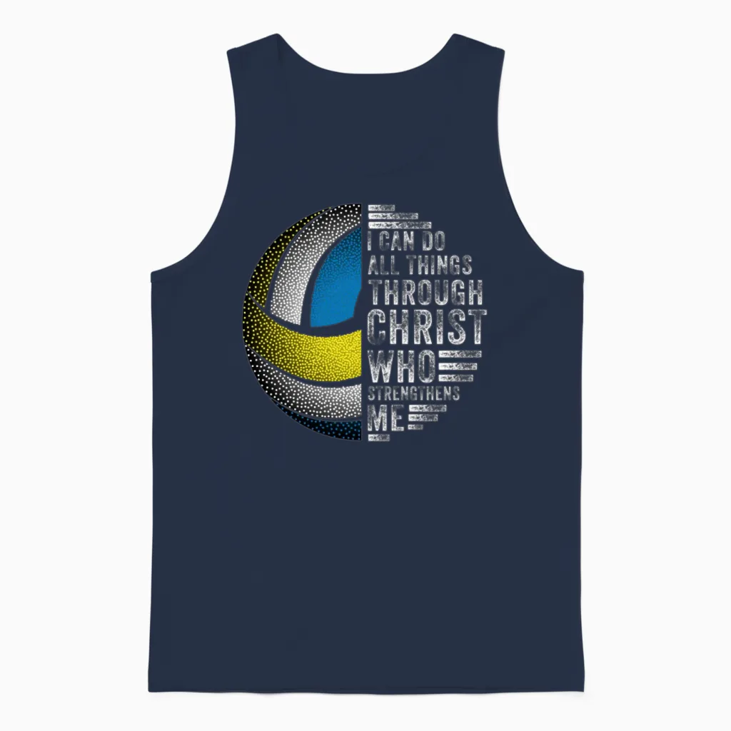I Can Do All Things Through Volleyball Unisex Tank Top in Navy