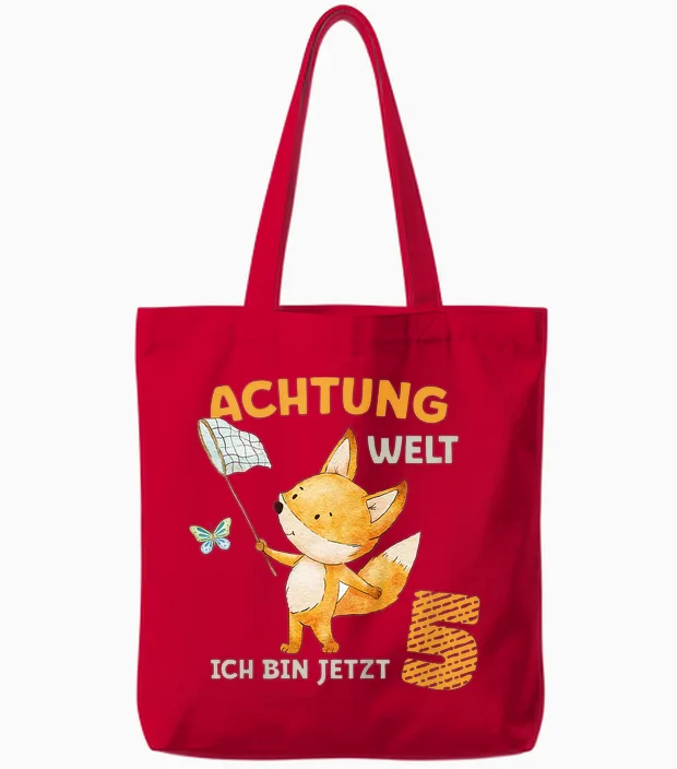 Geburtstagsshirt 5 Jahre Junge Mädchen Fuchs Ich Bin Fünf Tote Bags in Red