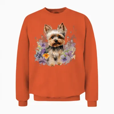 Yorkshire Terrier Mom Floral Yorkie Dog Lover Flowers Cute T-Shirt, White Unisex Sweatshirt - Orange
