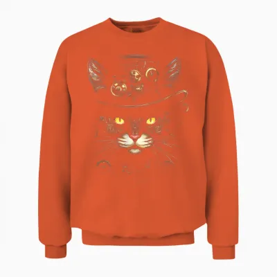Steampunk Cat T-Shirt, Black Unisex Sweatshirt - Orange