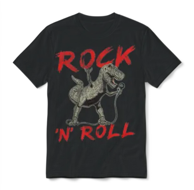 Rock 'n' Roll Dinosaur Music, Concert, Festival Unisex T-Shirt - Black