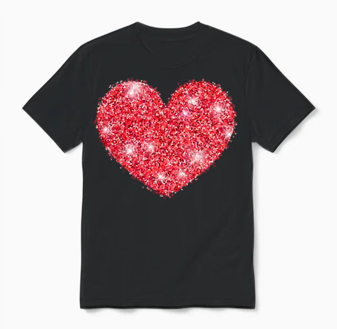 Red Heart Valentine's Day Design Love for Men and Women Unisex T-Shirt in Black