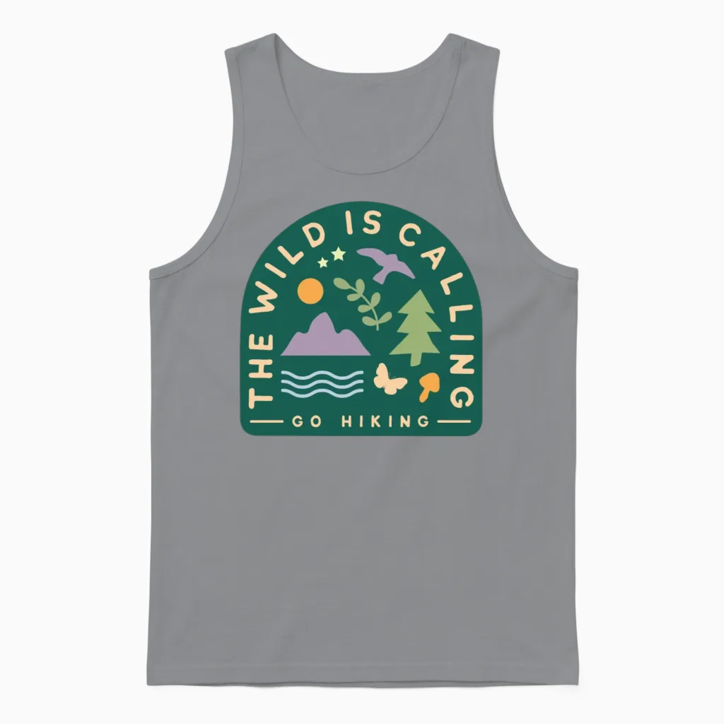 The Wild Is Calling Go Hiking Unisex Tank Top in Sport Grey