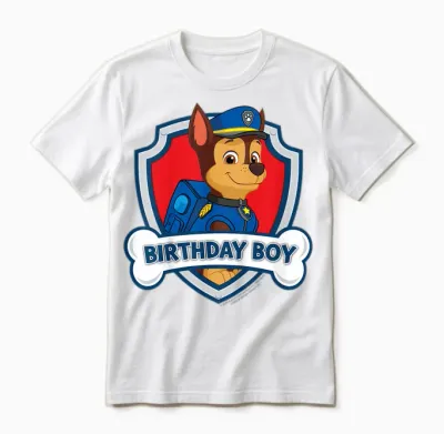 Enfant Pat Patrouille Officiel Chase Birthday Boy Happy Pup Unisex T-Shirt - White