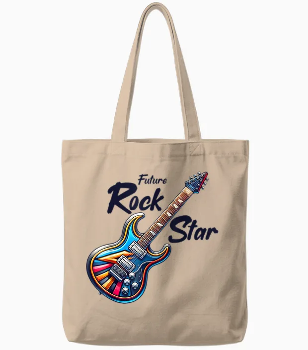 Future Rock Star, Guitar Band, Funny Rock, Girls Boys Kids T-Shirt, Grey, S Tote Bags in Natural