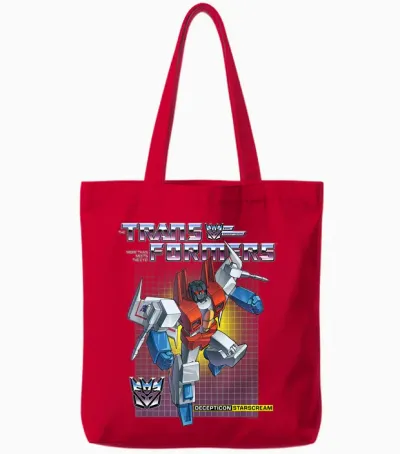 Transformers Decepticon Starscream T-Shirt, Herren, Unisex-Erwachsene, Kurzarm, Schwarz, S, Klassisch, Cartoon, Offiziell Lizenziert, Klassische Passform, Imported Tote Bags - Red