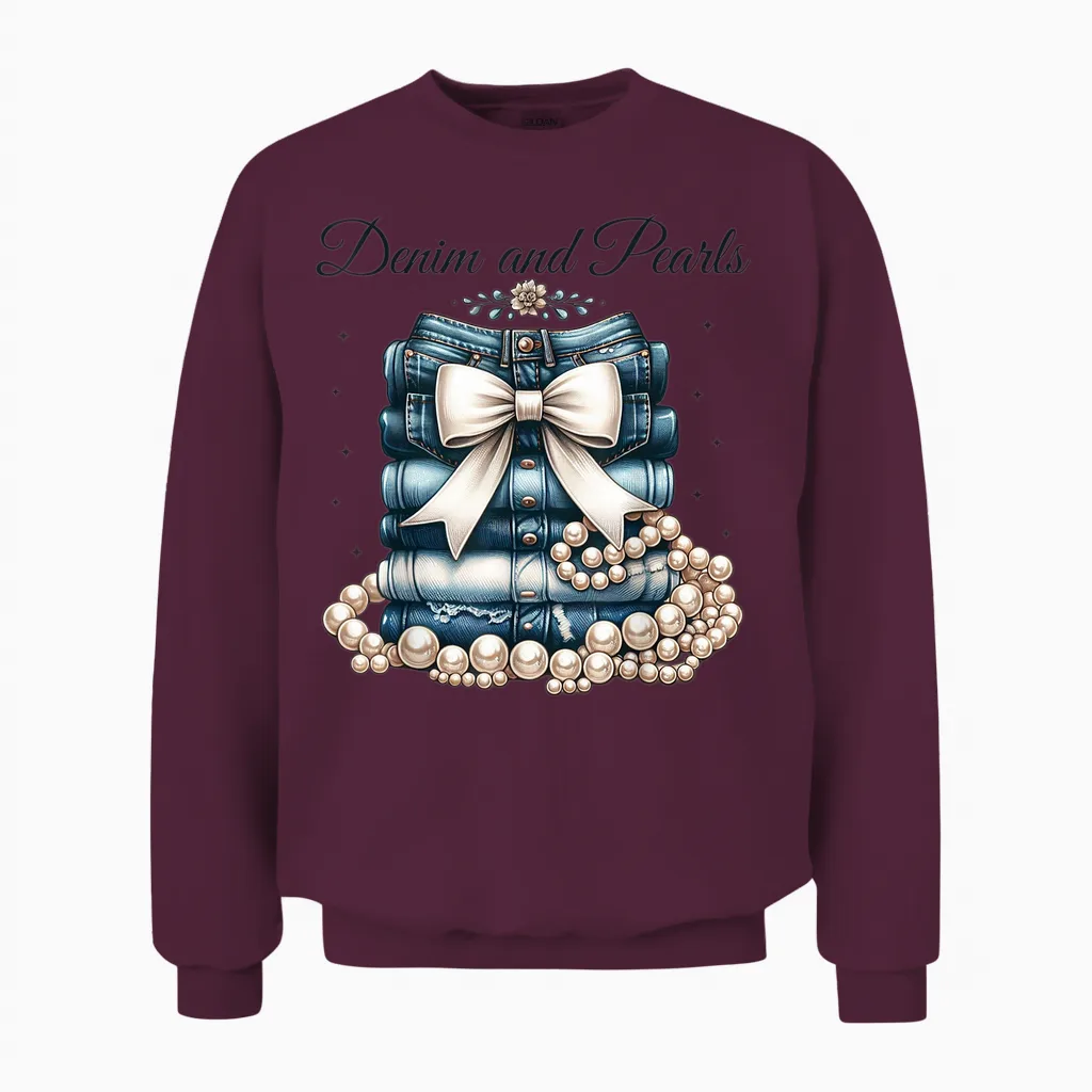 Pearls & Denim 2025 Outfit for Stylish Women Unisex Sweatshirt in Maroon