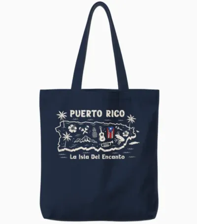 Puerto Rico La Isla Del Encanto Puerto Rican Flag Retro Tote Bags - Navy