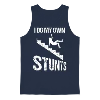 I Do My Own Stunts | Cool Clumsy Stuntman Joke Unisex Tank Top - Navy – 1